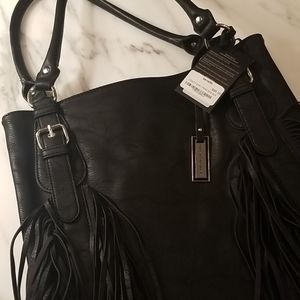 Black leather fringe Bevello deep purse